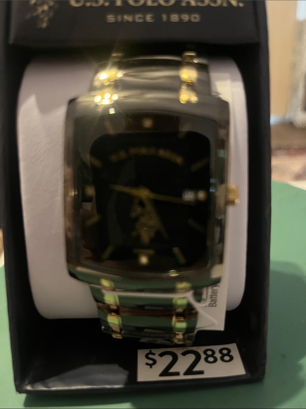 U.S. Polo Assn. Black and Gold Rectangular Men’s Watch - Picture 2 of 6